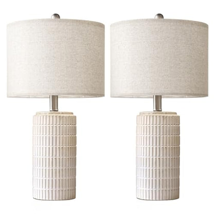 PoKat 24" Modern Ceramic Table Lamps Set of 2 for Bedroom, White Bedside Lamps for Night Stands, Farmhouse Desk Decor Nightstand Table Lamps for Living Room End Table Beige