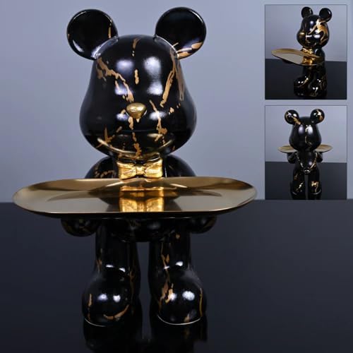 Bear Statue Resin Tray Sculpture for Home and Office Decor, Suitable for Bedroom, Living Room, Office on Table, Desktop, Shelves and Cabinet (Black Gold) - color: Black Gold