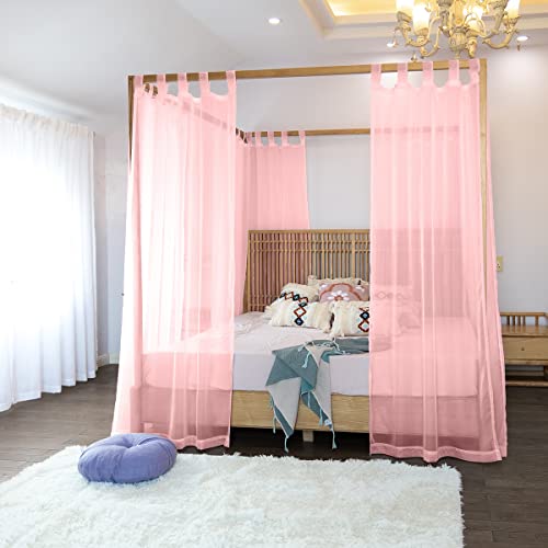 Linentalks Sheer Canopy Bed Curtains for King, Queen, Full and Twin Bed, 4 Corner Bed Canopies & Drapes, Four Poster Bed Canopy Curtains Beds, Sheer Curtains for Canopy Bed Drapes, Pink - color: Light Pink