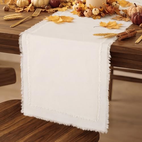 Flutesan Beige Table Runner Frayed Edge Faux Double Layer Design 13 x 72''