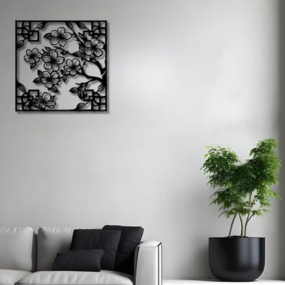 Metal Wall Decor | 17' x 17' x 0.05'' Cherry Blossom Asian Style Art Themed Wall Decorations | Handmade Indoor and Outdoor Wall Art (17'' x 17'', Cherry Blossom Asian Style, Black) - size: 17'' x 17'', style: Cherry Blossom Asian Style