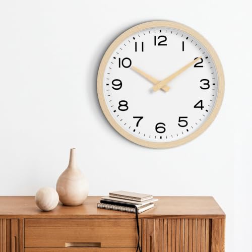AKCISOT 12 Inch Wall Clock, Silent Battery Operated Analog Clock, Natural - color: D_natural, size: 12 Inch