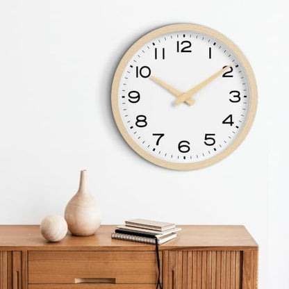 AKCISOT 12 Inch Wall Clock, Silent Battery Operated Analog Clock, Natural - color: D_natural, size: 12 Inch