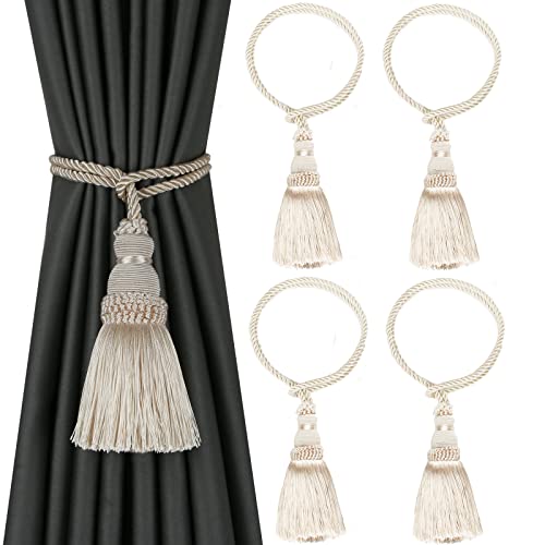 4 Pack Curtain Tie Backs Rope Tassels for Curtain Holdback - color: Beige, size: 4p