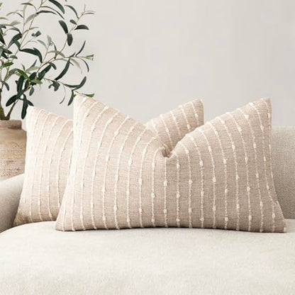 Foindtower Striped Boucle Lumbar Throw Pillow Covers 12x20 Natural Beige - color: Natural Beige, size: 20" x 12" (Pack of 2)