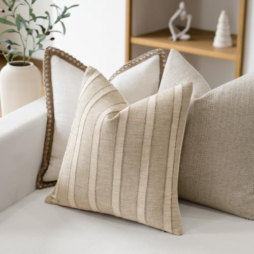 FIOUOVO Striped Linen Throw Pillow Covers 20x20 Set of 2, Natural Linen - color: Natural Linen, size: 20" x 20" (Pack of 2)