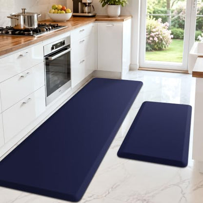 HappyTrends 2 PCS Kitchen Mat Cushioned Anti-Fatigue Floor Mat, Heavy Duty - color: Navy, size: 20"x30"+20"x60"