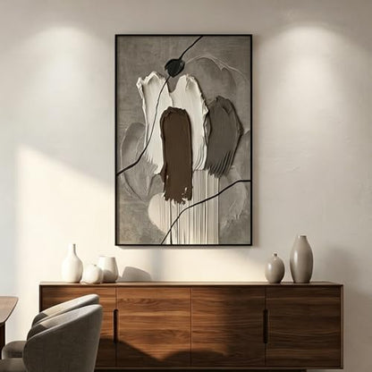 QKF 3Pcs Brown Abstract 3D Texture Black Aluminum Frame Canvas Wall Art - color: Taupe & Beige