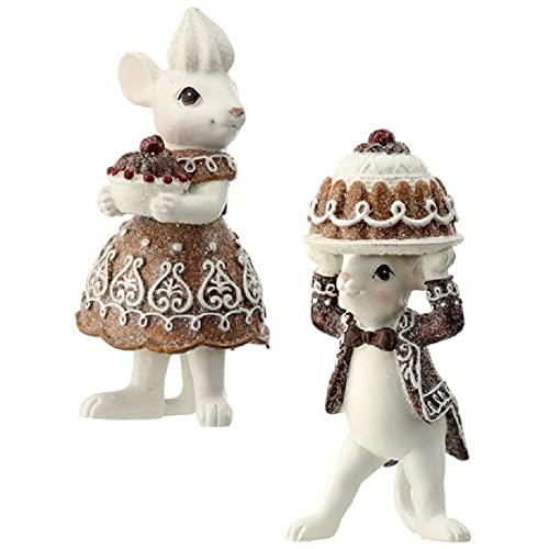 Regency International Gingerbread Mice Mouse Holding Cake Figurine 2 Assorted, Multicolor