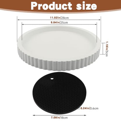 Round Decorative Tray for Coffee Table, 11 Inch White Tabletop Display Tray