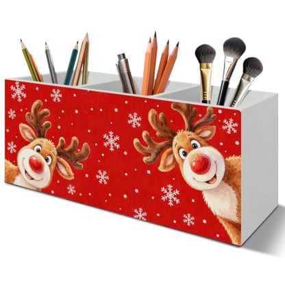 Red Christmas Reindeer Pen Pencil Holder Organizer for Desk - color: Reindeer