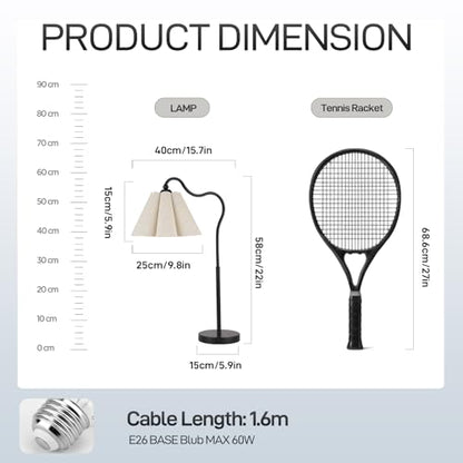 Table Lamp with Beige Pleated Linen Shade, Curved Black Metal Base, E26 Socket – 23" Tall Modern Bedside Desk Lamp for Bedroom, Living Room, Office – Bulb Not Included - color: Black