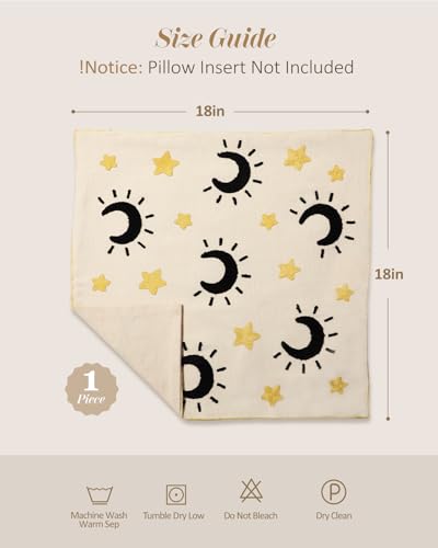 Embroidered Throw Pillow Cover 18x18 Inch, Line Star Moon - color: Line Star Moon, size: 18" x 18" (Pack of 1)