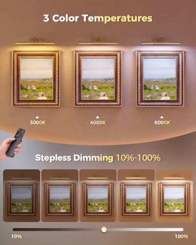 15.75-Inch Battery Operated Picture Light for Wall, LED Art Light - color: Brass, size: 15.75 inch-3W