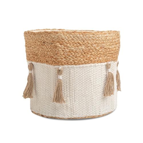 Crane Baby Fabric Round Nursery Storage Basket, Cotton & Jute , 13" x 12" - size: 13 x 12 Inches, style: Jute