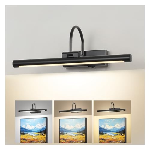 16"Rechargeable Picture Light for Wall Black Cordless Art Lights Battery Operated Dimmable Wall Light with Remote & Timer 3 Color Modes for Paintings Wall Light for Gallery Artwork Warm White - color: Black, size: 16IN