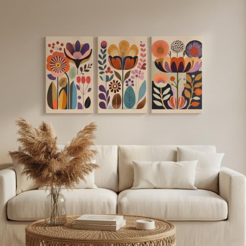 Scandinavian Flower Canvas Wall Art Mid Century Colorful Floral Wall Decor - color: Colorful Flowers, size: 16L"x12W"