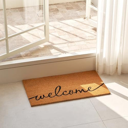 KANKUN Coco Coir Door Mat with Heavy Duty Backing, Welcome Doormat (17" x 30"), Doormat Entrance (Welcome1-2Pack) - color: Welcome1 - 2pack