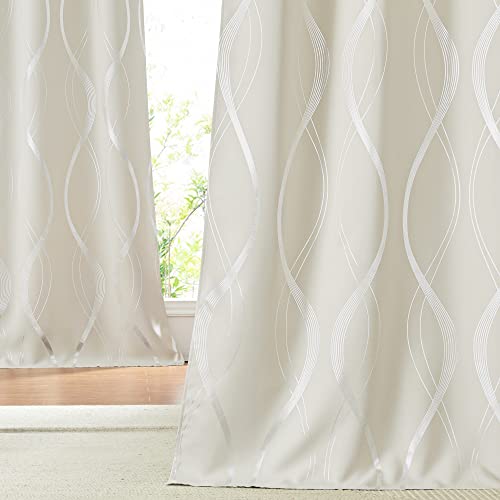 NICETOWN Blackout Curtains Panels for Bedroom, Microfiber Noise Reducing Thermal Insulated Wave Line Foil Print Design Blackout Curtains for Patio Sliding Glass Door (Beige, 2 Panels, 42 x 84 Inch) - color: 1 - Beige, size: 42"W x 84"L (Pack of 2)