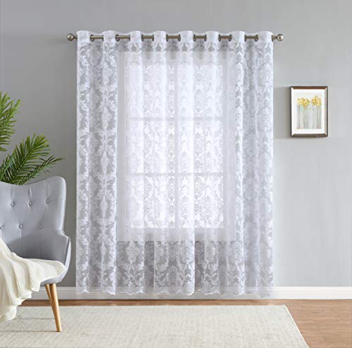 LinenZone 102 x 84 Lace White Patio Door Curtains. (Fiona, 102 x 84 White) - color: White, size: 102"W x 84"L (Pack of 1)