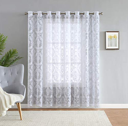 LinenZone 102 x 84 Lace White Patio Door Curtains. (Fiona, 102 x 84 White) - color: White, size: 102"W x 84"L (Pack of 1)