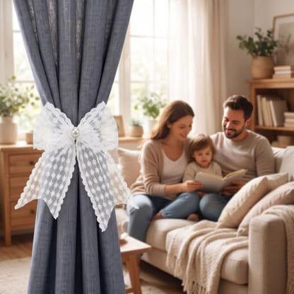 White Lace Bow Curtain Tiebacks 6-Pack, Vine Floral Curtain Holdbacks - color: White Star Flower