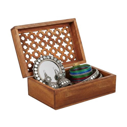 Mela Artisans Trellis Mango Wood Storage Box - Medium Polish, 7.5 in - color: Medium Polish, size: Medium