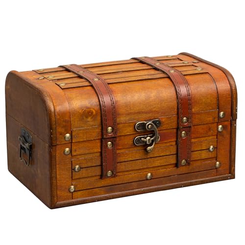 Wooden Treasure Chest with Removable Tray, Pirate Box, Medium 10.5x7x6 in