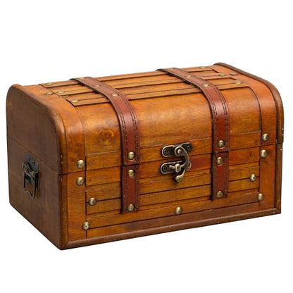 Wooden Treasure Chest with Removable Tray, Pirate Box, Medium 10.5x7x6 in