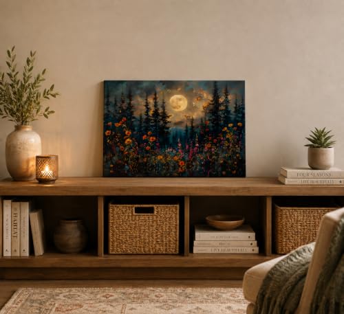 KecKoth Full Moon Forest Canvas Wall Art 24x36Inch - color: Canvas Moon, size: 36"L x 24"W