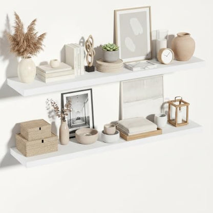 Vivelove 55 Inch White Floating Shelves 12 Deep, 55 X 12 Inch, Set of 2 - color: White, size: 55”wx12”dx1.5”h