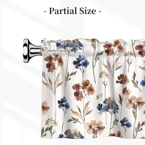 Blue and Brown Floral Kitchen Valance - Farmhouse Style Sheer Valance, 1 Panel, 54 x 18 Inch - color: Blue and Brown
