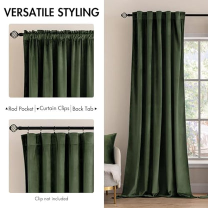 MIULEE Velvet Curtains 52x84 inches 2 Panels Olive Green Blackout Curtains - color: Olive Green, size: 52"W x 84"L (Pack of 2)