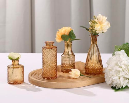 18pcs Amber Glass Bud Vase Set, Gold Small Flower Vases for Centerpieces - color: Amber, size: 18pcs