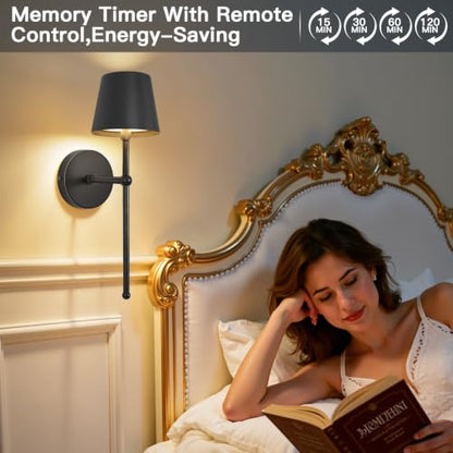 TaoFiaCo Battery Operated Wall Sconces Set of 2,Wireless Wall Sconce Black