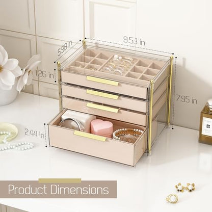 FOLLOWIN Jewelry Box for Women, 4 Drawers Jewelry Organizers and Storage