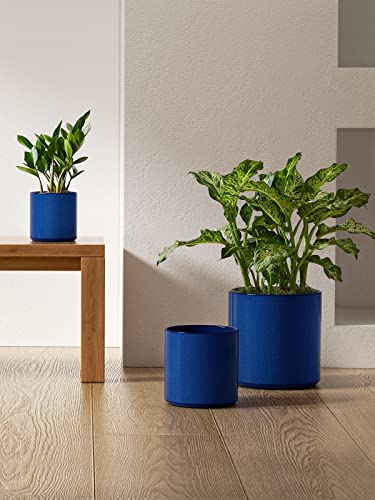 LE TAUCI 10+8+6 Inch Ceramic Pots for Plants, Indoor Planters with Drainage Hole and Plug, Modern Cylinder Flower Pots Set of 3 for Office and Living Room, Glossy, Midnight Blue - color: Midnight Blue