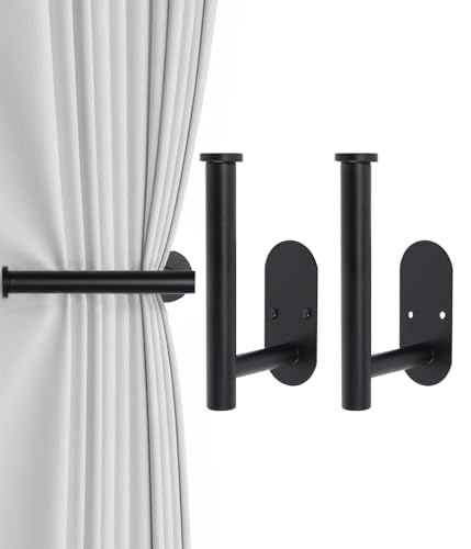 Hoousuper 2pcs Black Stainless Steel Curtain Holdbacks, Tiebacks, Wall Mounted Curtain Pull Backs, Side Holders, Hooks - color: Black, size: 2 pack Regular