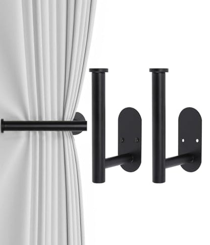 Hoousuper 2pcs Black Stainless Steel Curtain Holdbacks, Tiebacks, Wall Mounted Curtain Pull Backs, Side Holders, Hooks - color: Black, size: 2 pack Regular