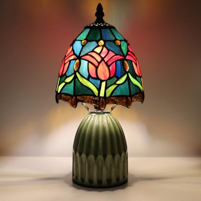 Tiffany Stained Glass Mushroom Table Lamp 12.5 Inch -Blue Red Tulips - color: Blue Red Tulips