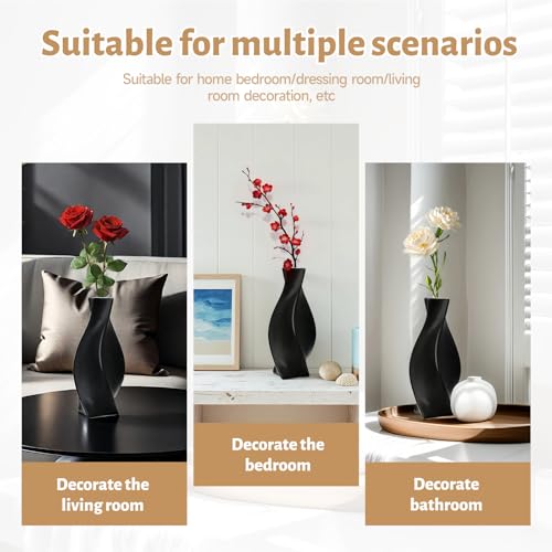 Black Ceramic Vase with Matte Finish – Stylish Watertight Decorative Vase for Fresh or Dried Flowers, Ideal for Home Décor, Table Centerpieces, Weddings, Dining Room, Living Room, or Office
