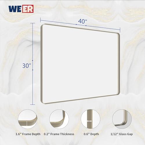 WEER Bathroom Vanity Mirror Brushed Nickel 40X30 Inch - color: Brushed Nickel, size: 40"L x 30"W
