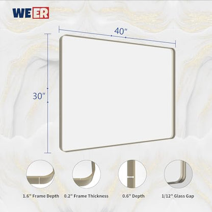 WEER Bathroom Vanity Mirror Brushed Nickel 40X30 Inch - color: Brushed Nickel, size: 40"L x 30"W