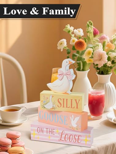 Silly Goose Wooden Tabletop Decor,Funny Birthday Party Decoration Wooden Pink Bow Silly Goose Table Centerpiece Cute Baby Shower Tiered Tray Decor - size: Goose