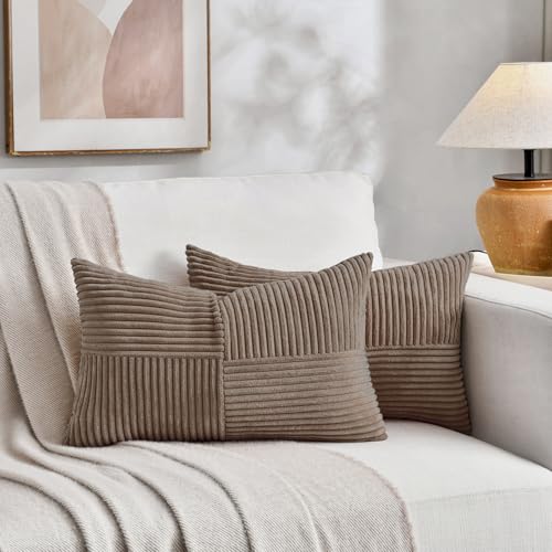 Fancy Homi Set of 2 Light Brown Striped 20x28 Inch Throw Pillow Covers - color: Light Brown, size: 28" x 20" (Pack of 2)
