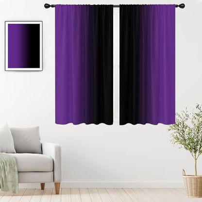 Purple Black Curtains, Ombre, 2 Panels, 42" W x 63" L, Rod Pocket - color: Purple Black, size: 42"W x 63"L (Pack of 2)