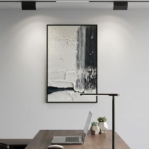 QKF Neutral Brush 3D Texture Black Aluminum Frame Canvas Wall Art - color: Black & Gray Abstract
