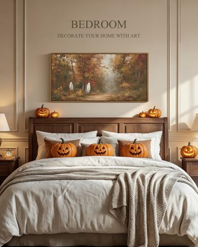 ARPEOTCY Vintage Fall Wall Art Decor, Halloween Ghost Forest Picture, Autumn Rustic Decor for Living Room Fireplace Bedroom, Large Framed Cavas Art, 40x20in - color: Ghost Forest, size: 40"L x 20"W