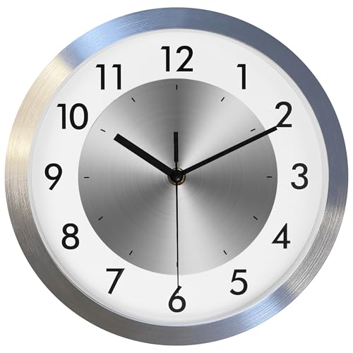 Modern Silent Non Ticking Wall Clock Battery Operated for Kitchen,12in | Silver Metal Wall Clock for Living Room Decor,Home Office Bedroom