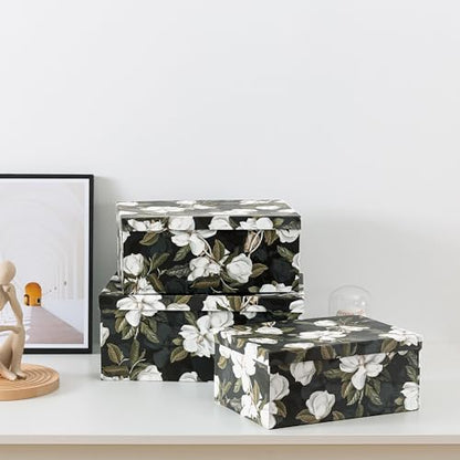 Soul & Lane - Midnight Gardenia Decorative Boxes with Lids, Set of 3, Black - color: Midnight Gardenia